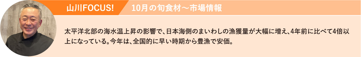 太平洋北部の海水温上昇の影響で、日本海側のまいわしの漁獲量が大幅に増え、4年前に比べて4倍以上になっている。今年は、全国的に早い時期から豊漁で安価。